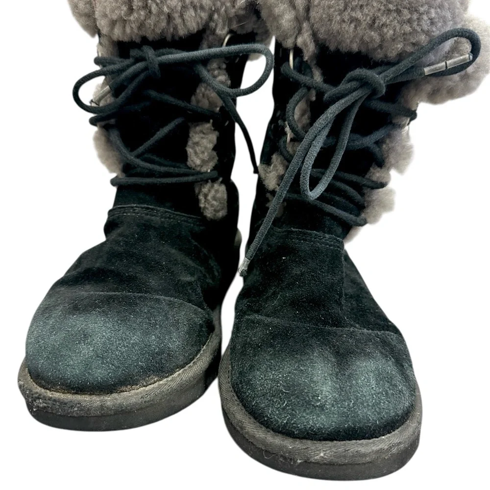 UGG‎ Montclair 1892 Boot Black Suede Gray Shearling Fur Cuff Girls Size 4